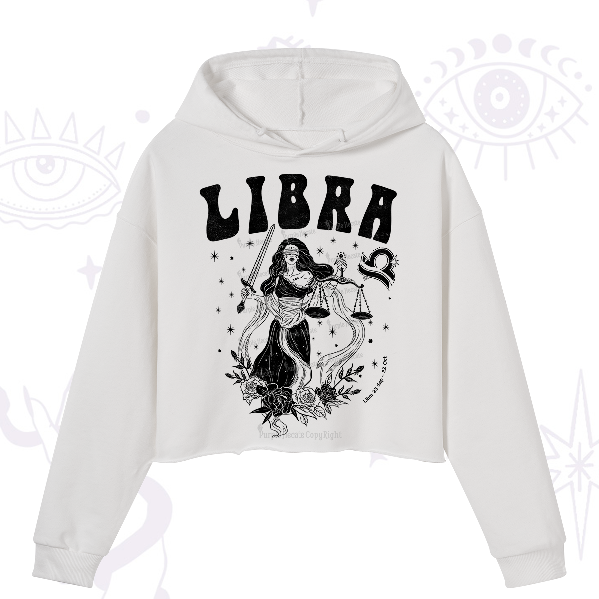 Purplehecate Libra Zodiac Glyphs Crop Hoodie