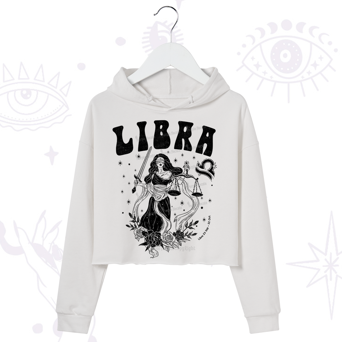 Purplehecate Libra Zodiac Glyphs Crop Hoodie