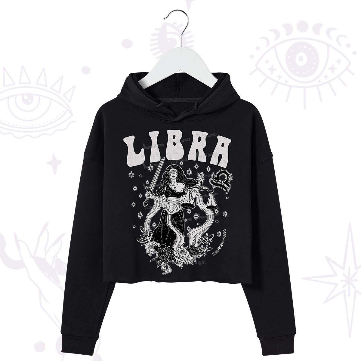 Purplehecate Libra Zodiac Glyphs Crop Hoodie