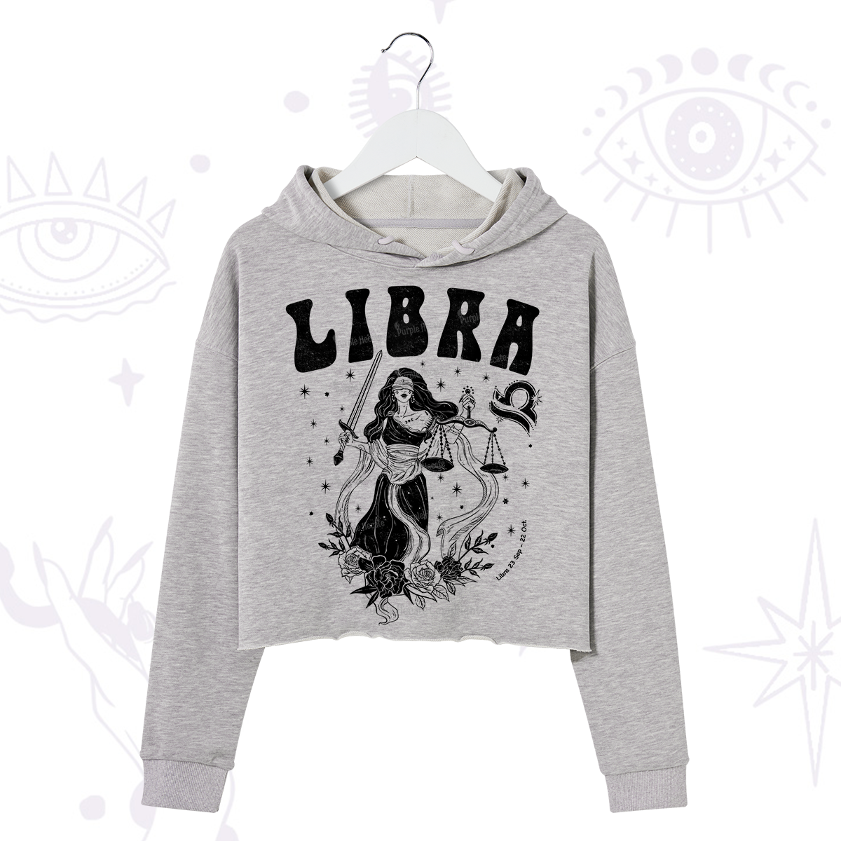 Purplehecate Libra Zodiac Glyphs Crop Hoodie