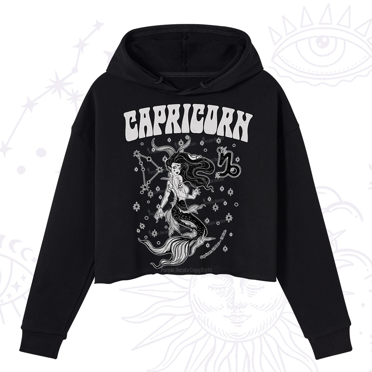 Purplehecate Capricorn Zodiac Glyphs Crop Hoodie