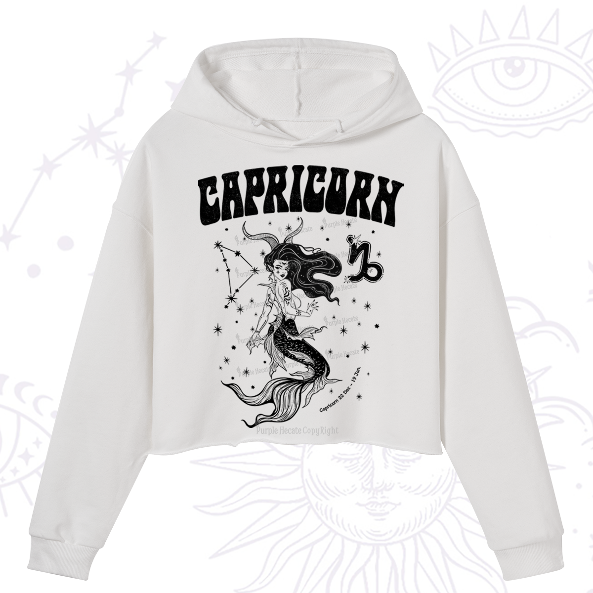 Purplehecate Capricorn Zodiac Glyphs Crop Hoodie