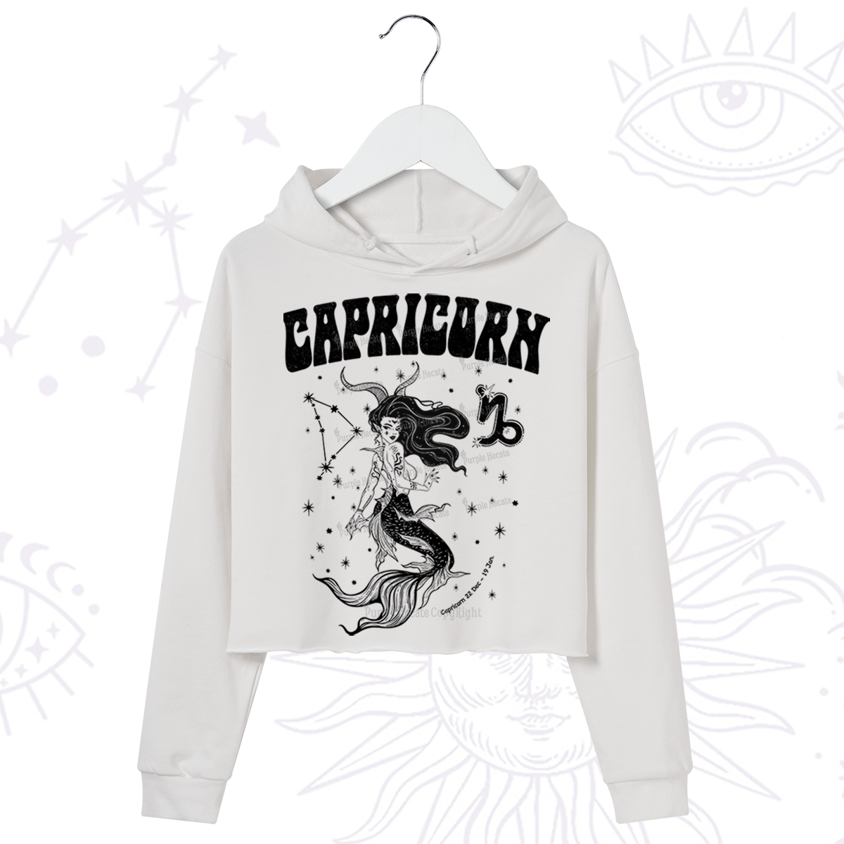 Purplehecate Capricorn Zodiac Glyphs Crop Hoodie
