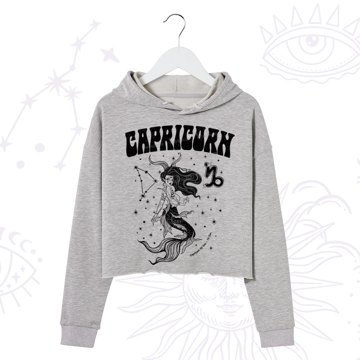 Purplehecate Capricorn Zodiac Glyphs Crop Hoodie