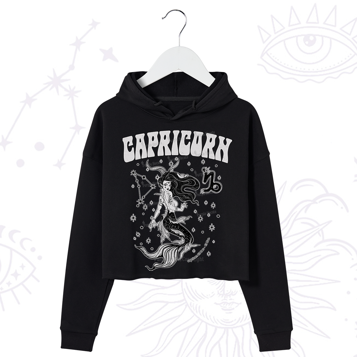 Purplehecate Capricorn Zodiac Glyphs Crop Hoodie
