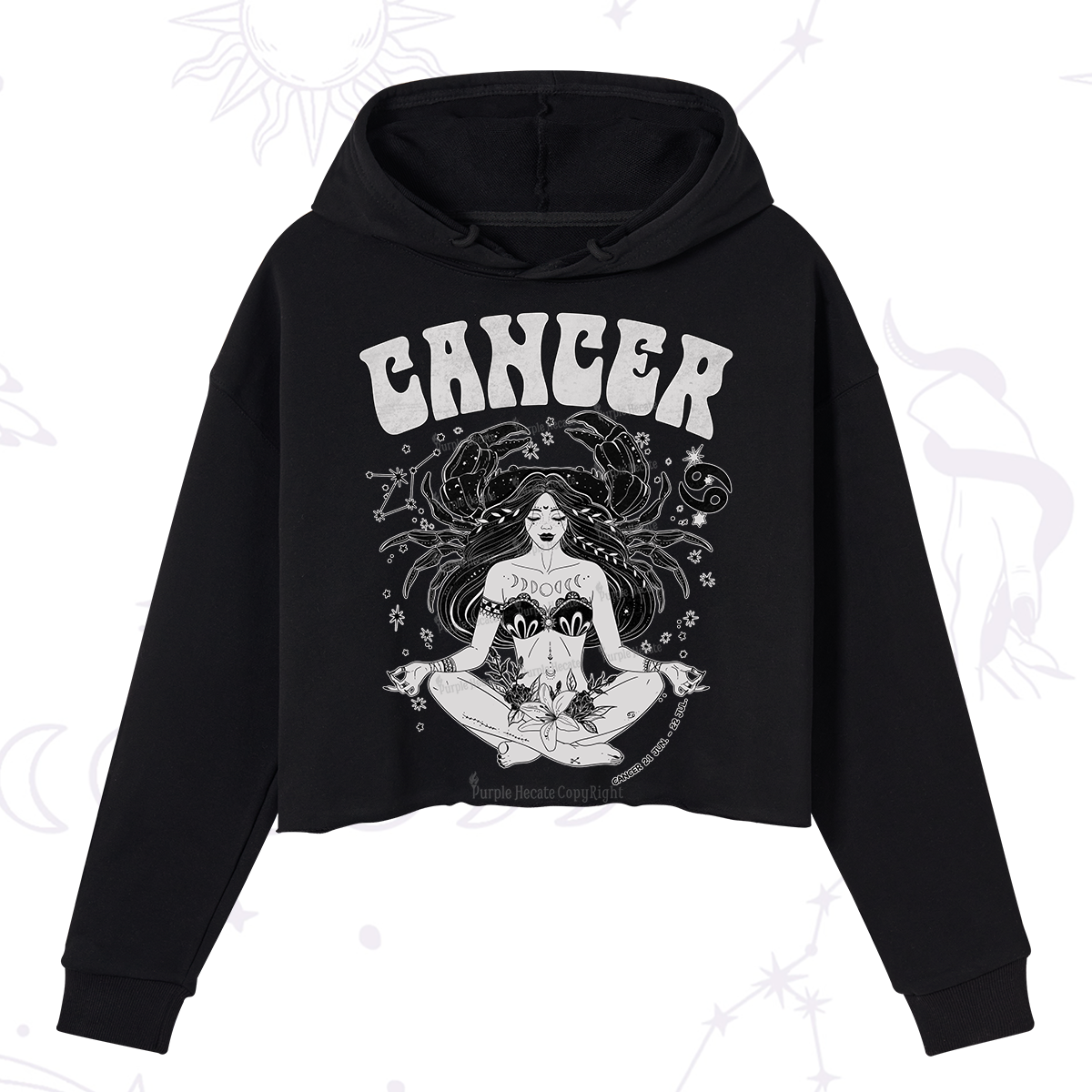 Purplehecate Cancer Zodiac Glyphs Crop Hoodie