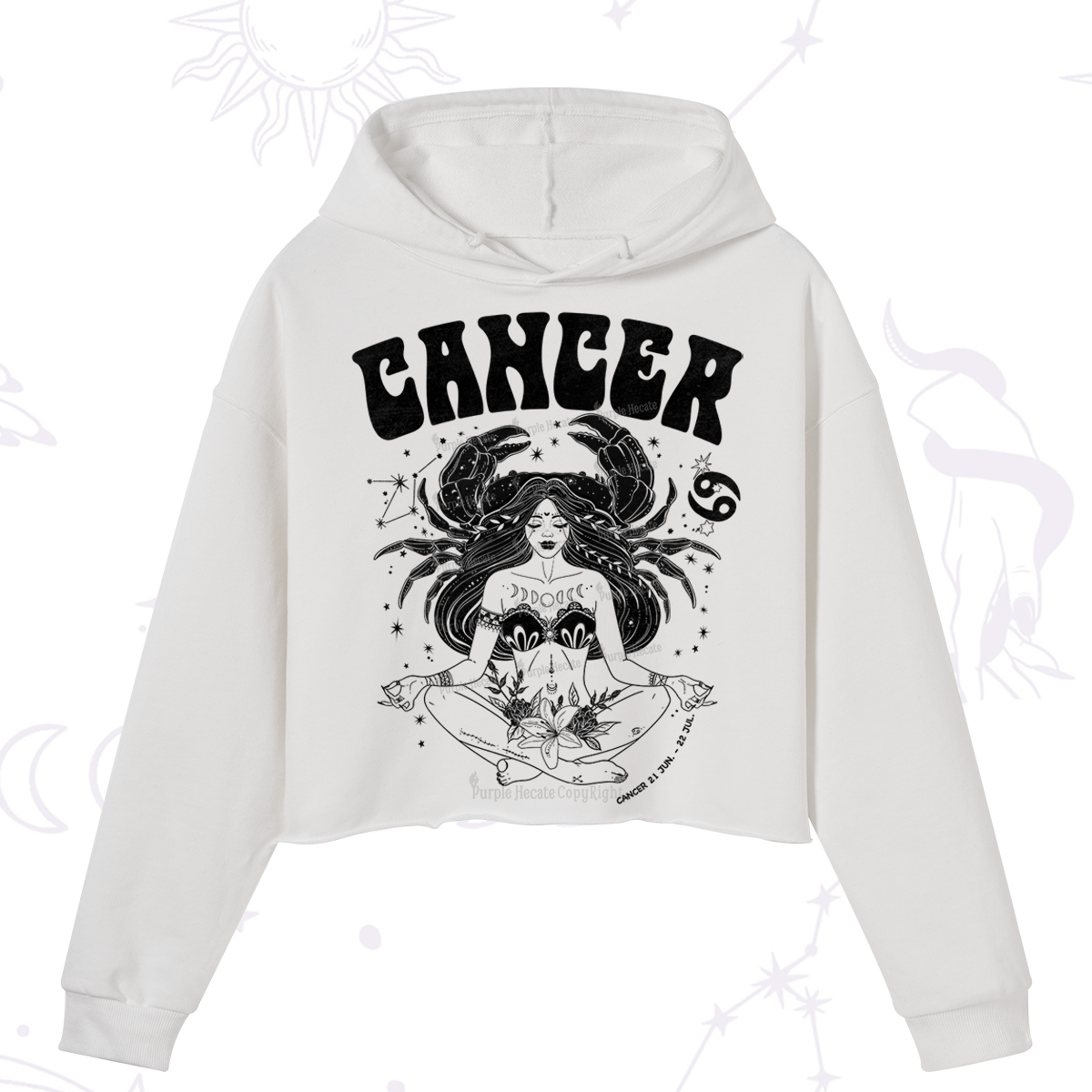 Purplehecate Cancer Zodiac Glyphs Crop Hoodie