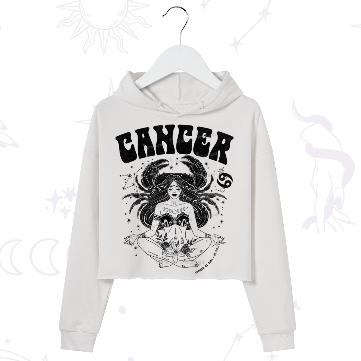 Purplehecate Cancer Zodiac Glyphs Crop Hoodie