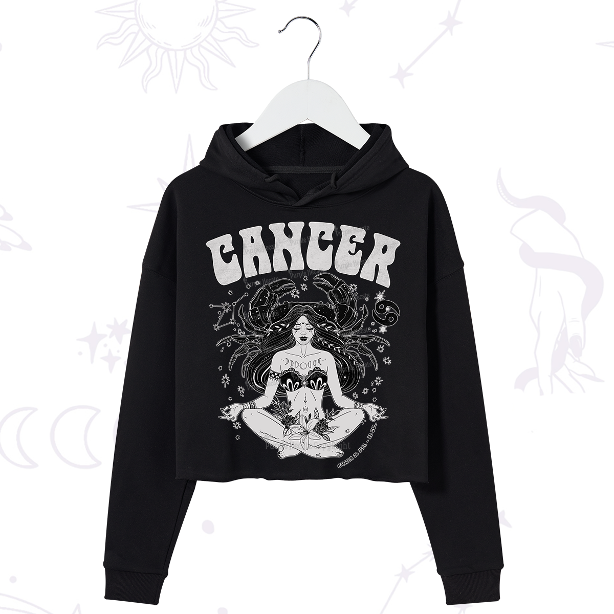 Purplehecate Cancer Zodiac Glyphs Crop Hoodie