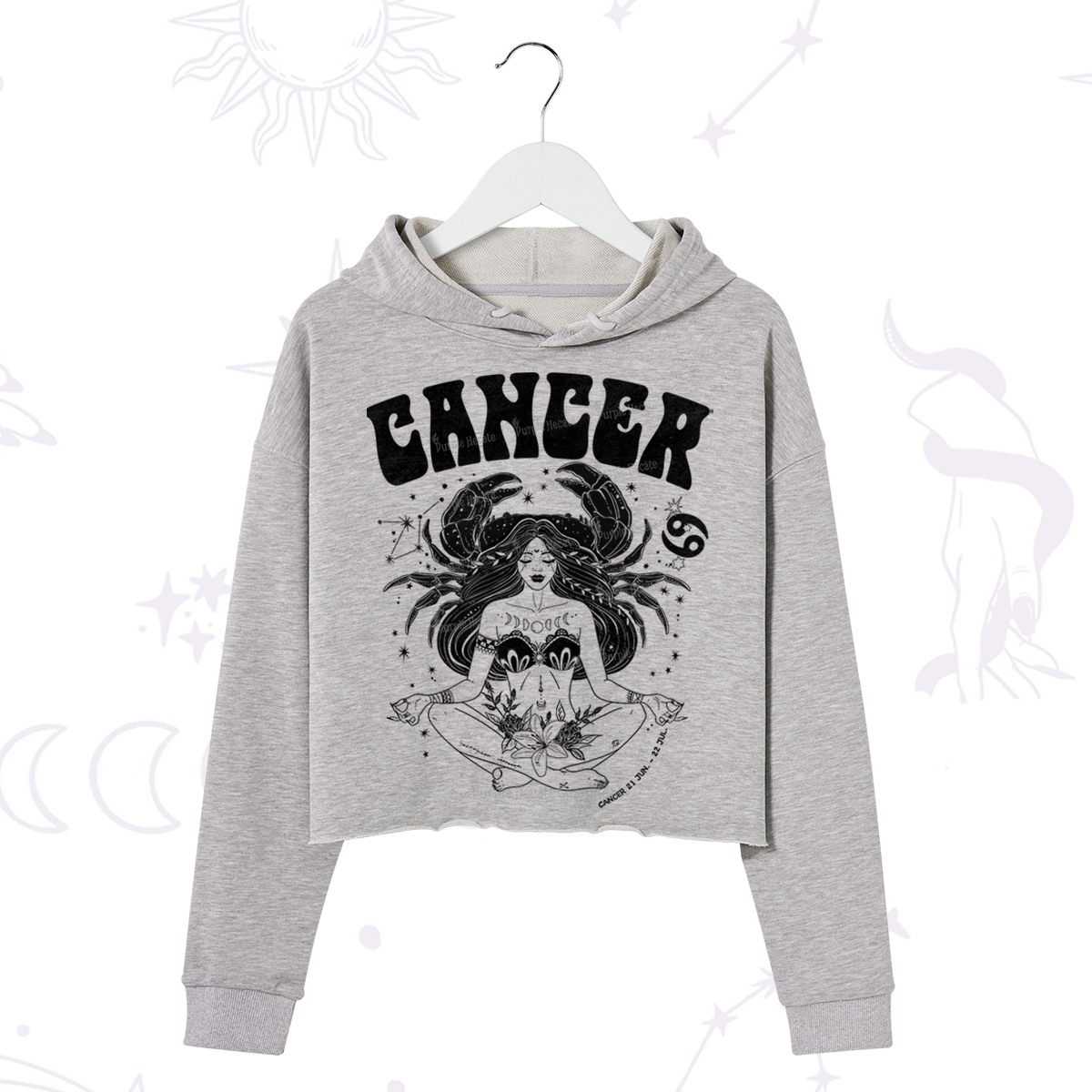 Purplehecate Cancer Zodiac Glyphs Crop Hoodie