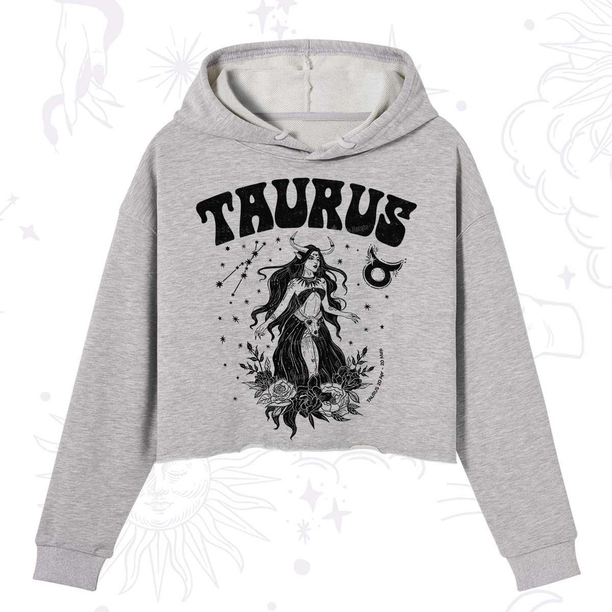 Purplehecate Taurus Zodiac Glyphs Crop Hoodie