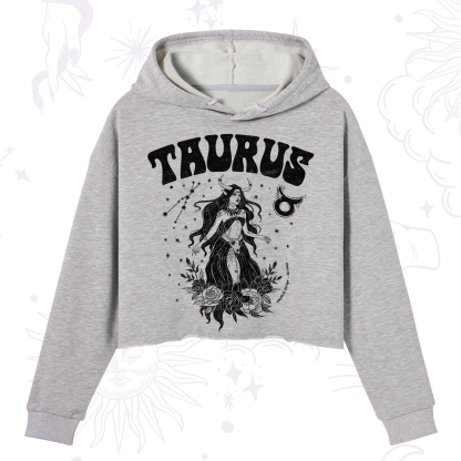 Purplehecate Taurus Zodiac Glyphs Crop Hoodie