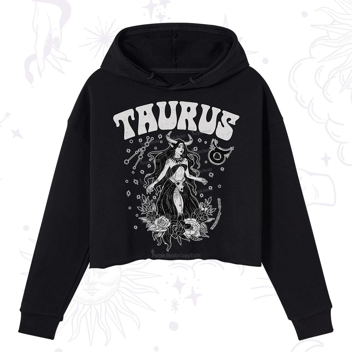 Purplehecate Taurus Zodiac Glyphs Crop Hoodie