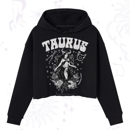 Purplehecate Taurus Zodiac Glyphs Crop Hoodie