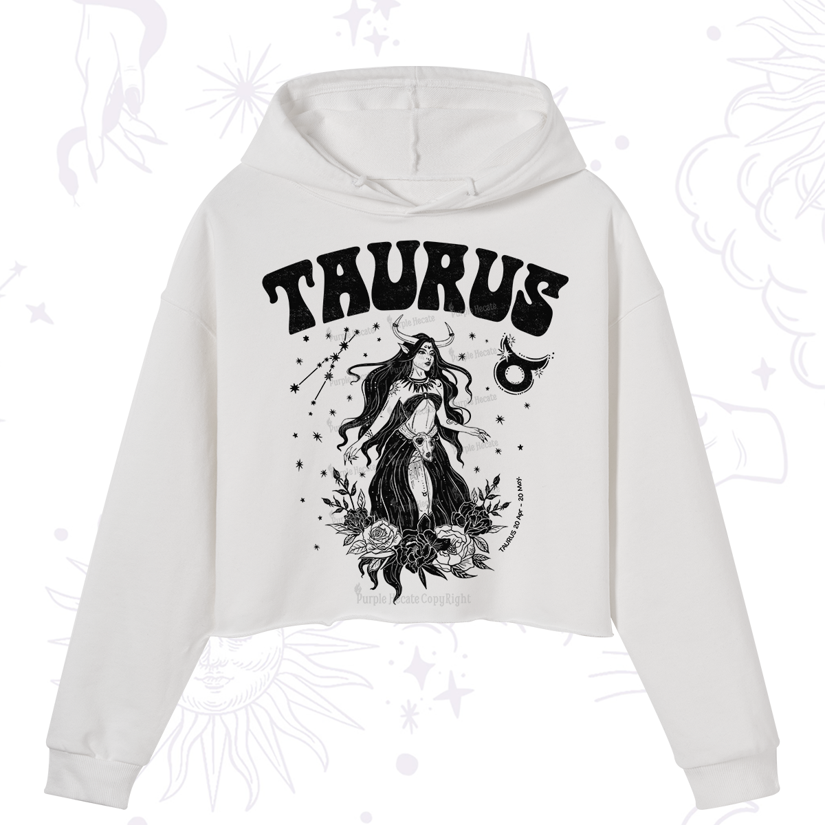 Purplehecate Taurus Zodiac Glyphs Crop Hoodie