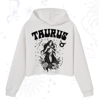 Purplehecate Taurus Zodiac Glyphs Crop Hoodie