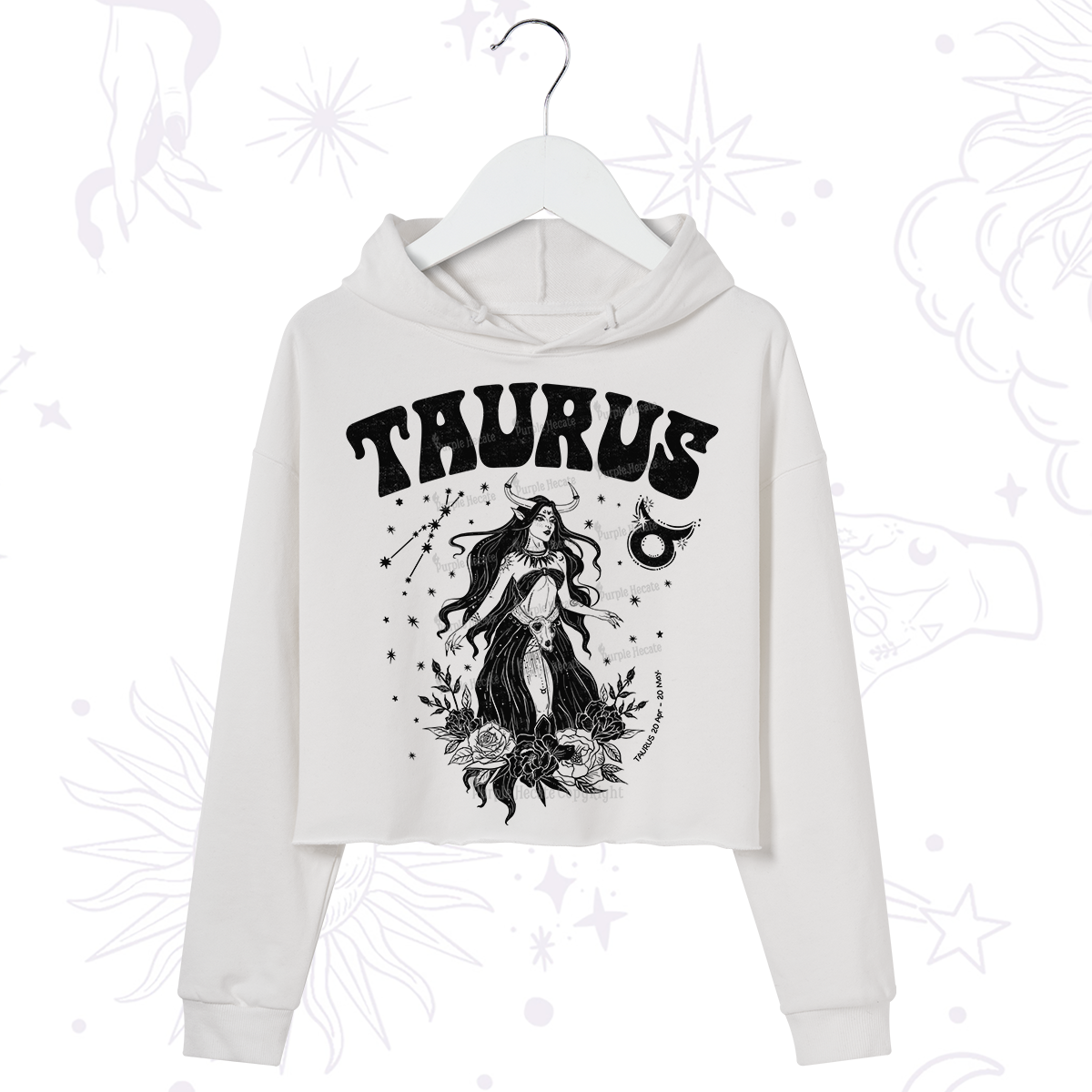 Purplehecate Taurus Zodiac Glyphs Crop Hoodie