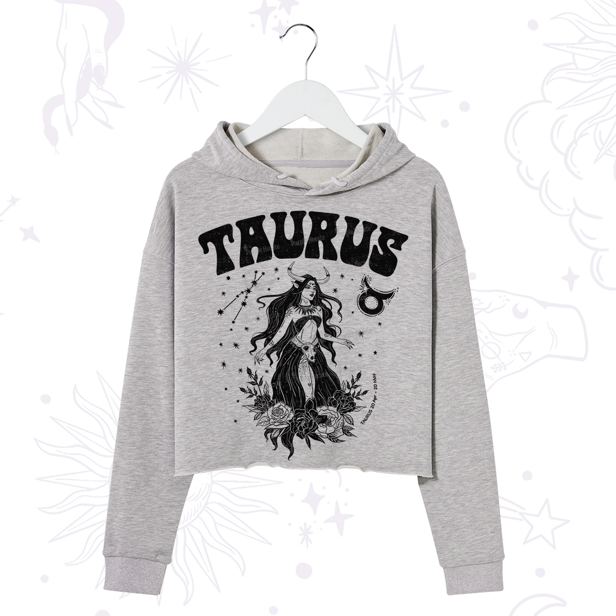 Purplehecate Taurus Zodiac Glyphs Crop Hoodie
