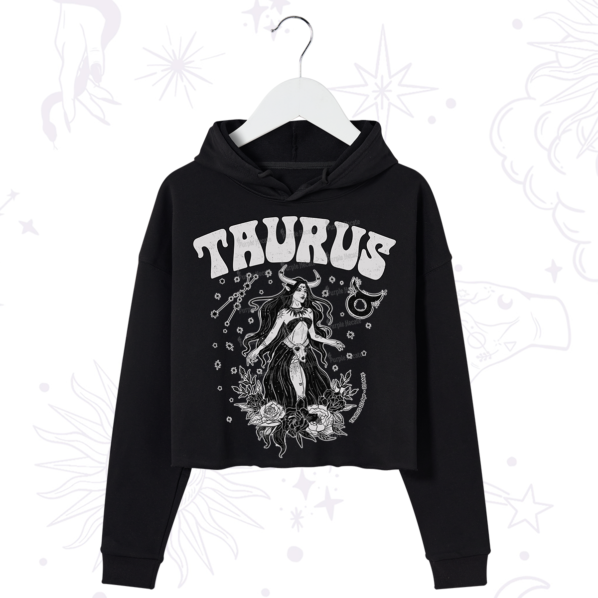 Purplehecate Taurus Zodiac Glyphs Crop Hoodie