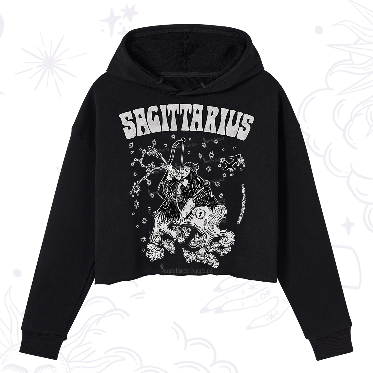 Purplehecate Sagittarius Zodiac Glyphs Crop Hoodie