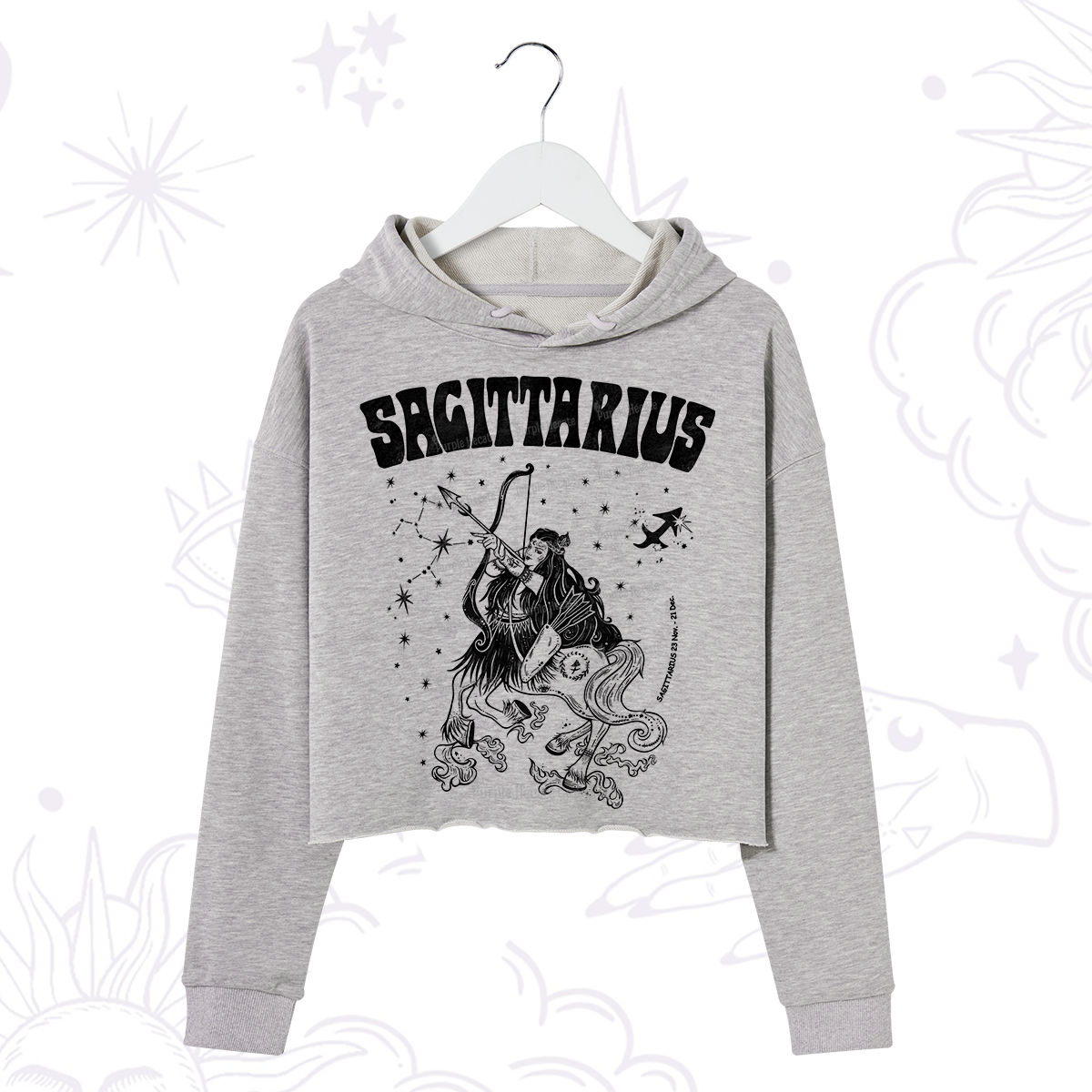 Purplehecate Sagittarius Zodiac Glyphs Crop Hoodie