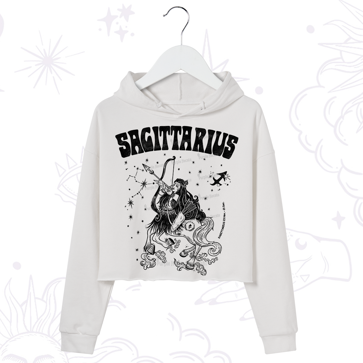 Purplehecate Sagittarius Zodiac Glyphs Crop Hoodie