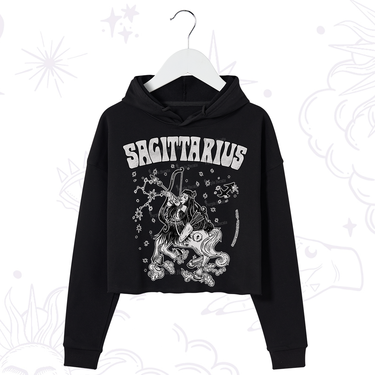 Purplehecate Sagittarius Zodiac Glyphs Crop Hoodie