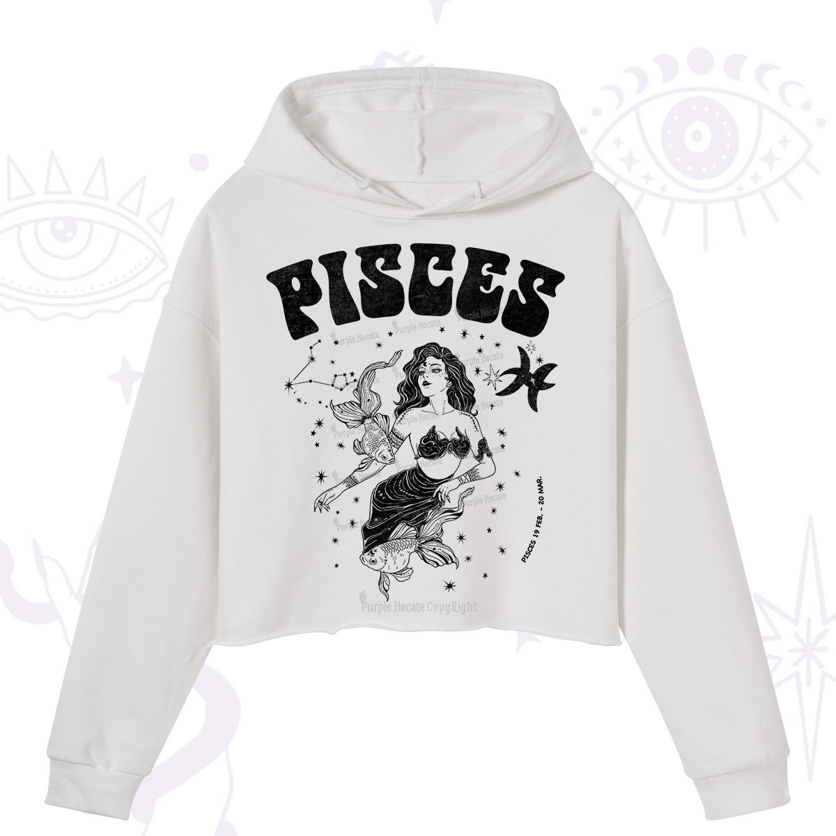 Purplehecate Pisces Zodiac Glyphs Crop Hoodie