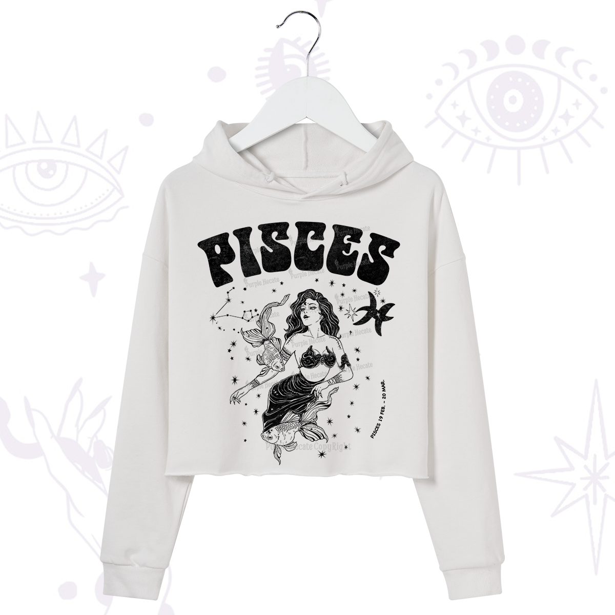 Purplehecate Pisces Zodiac Glyphs Crop Hoodie