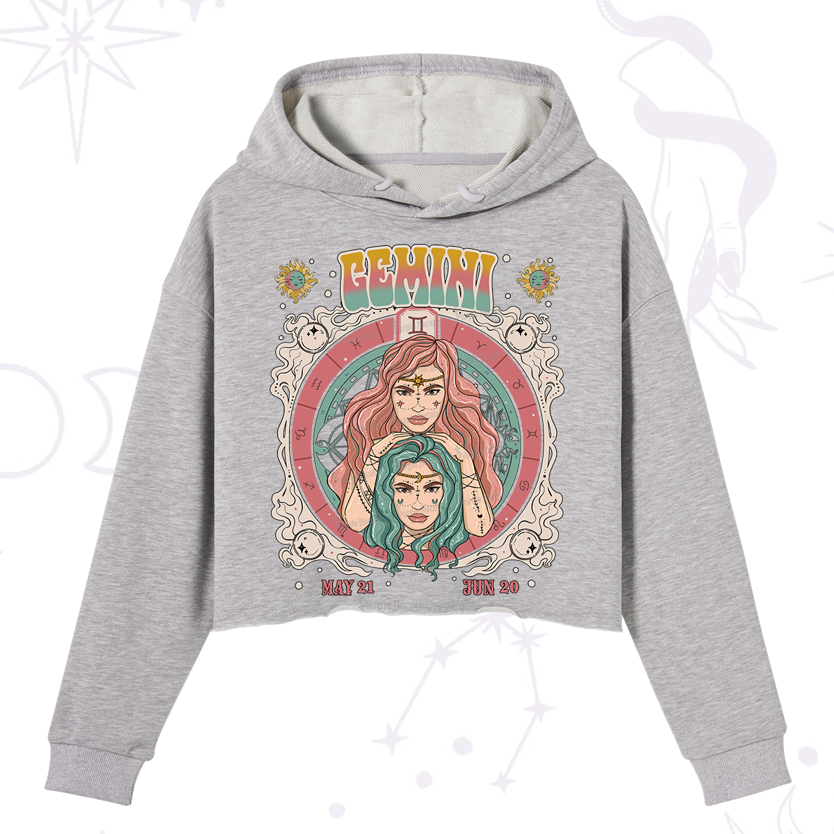 Purplehecate Gemini Cosmic Zodiac Crop Hoodie