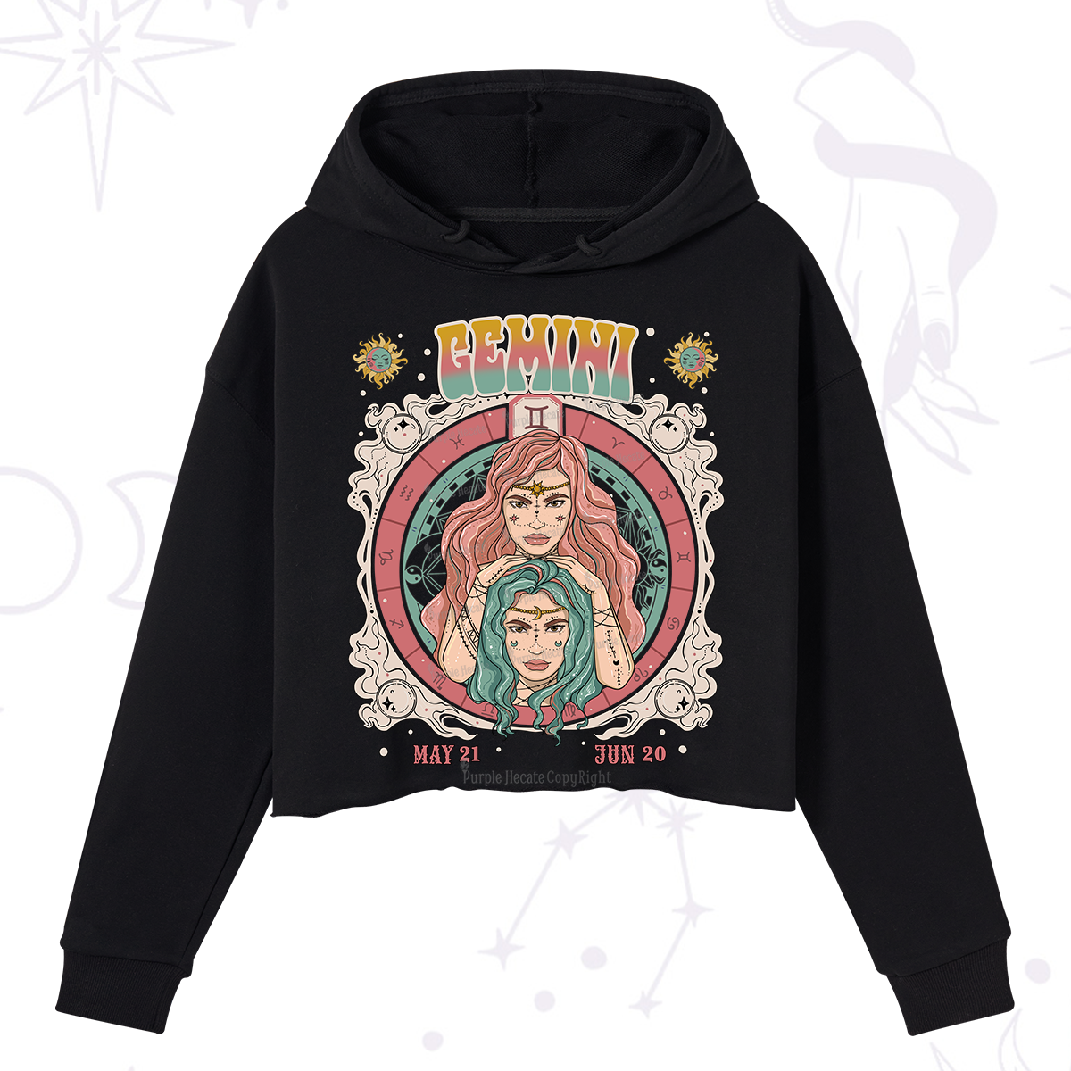 Purplehecate Gemini Cosmic Zodiac Crop Hoodie