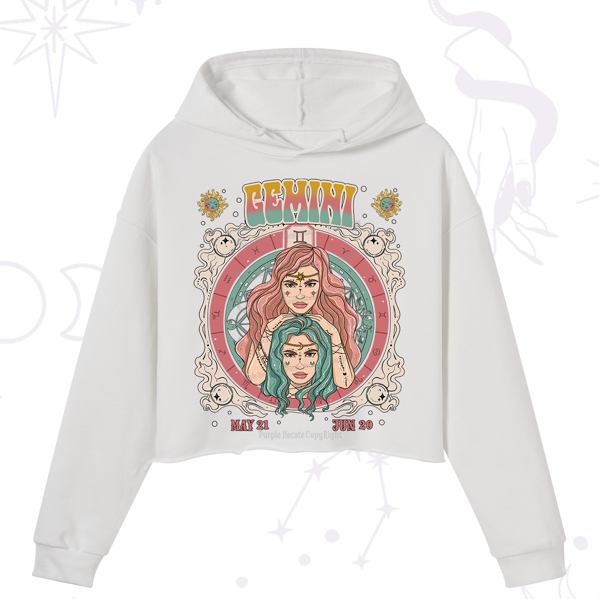 Purplehecate Gemini Cosmic Zodiac Crop Hoodie