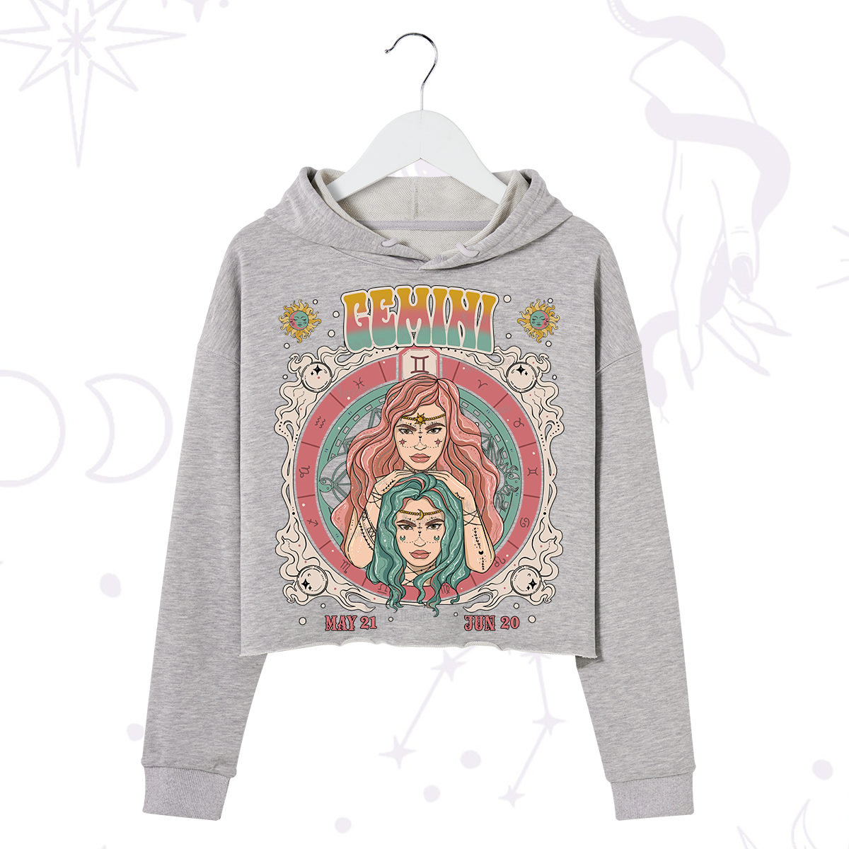 Purplehecate Gemini Cosmic Zodiac Crop Hoodie
