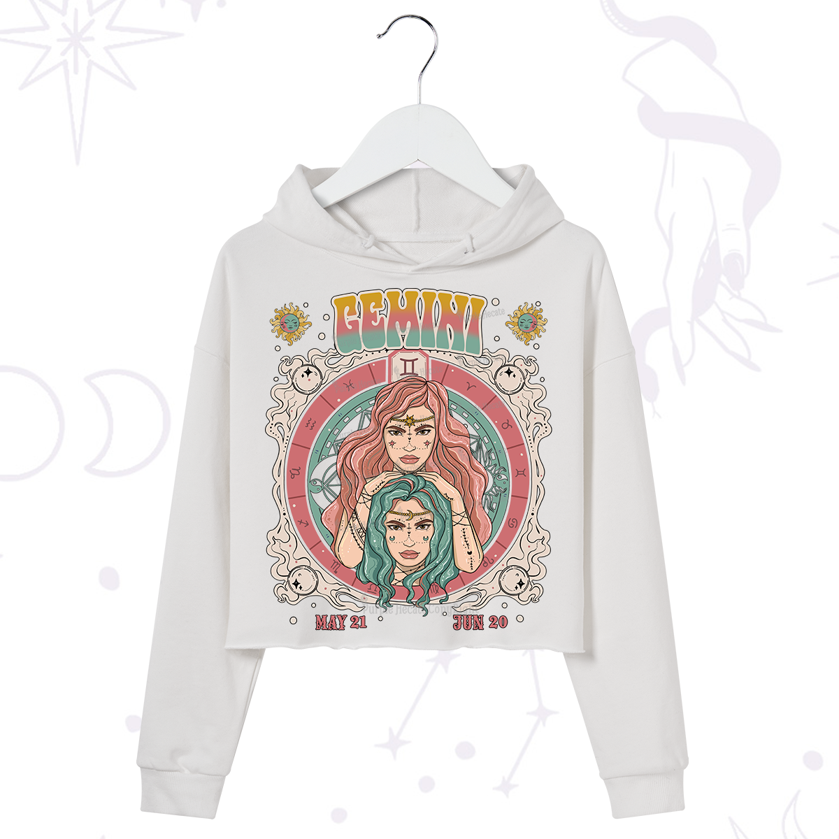 Purplehecate Gemini Cosmic Zodiac Crop Hoodie