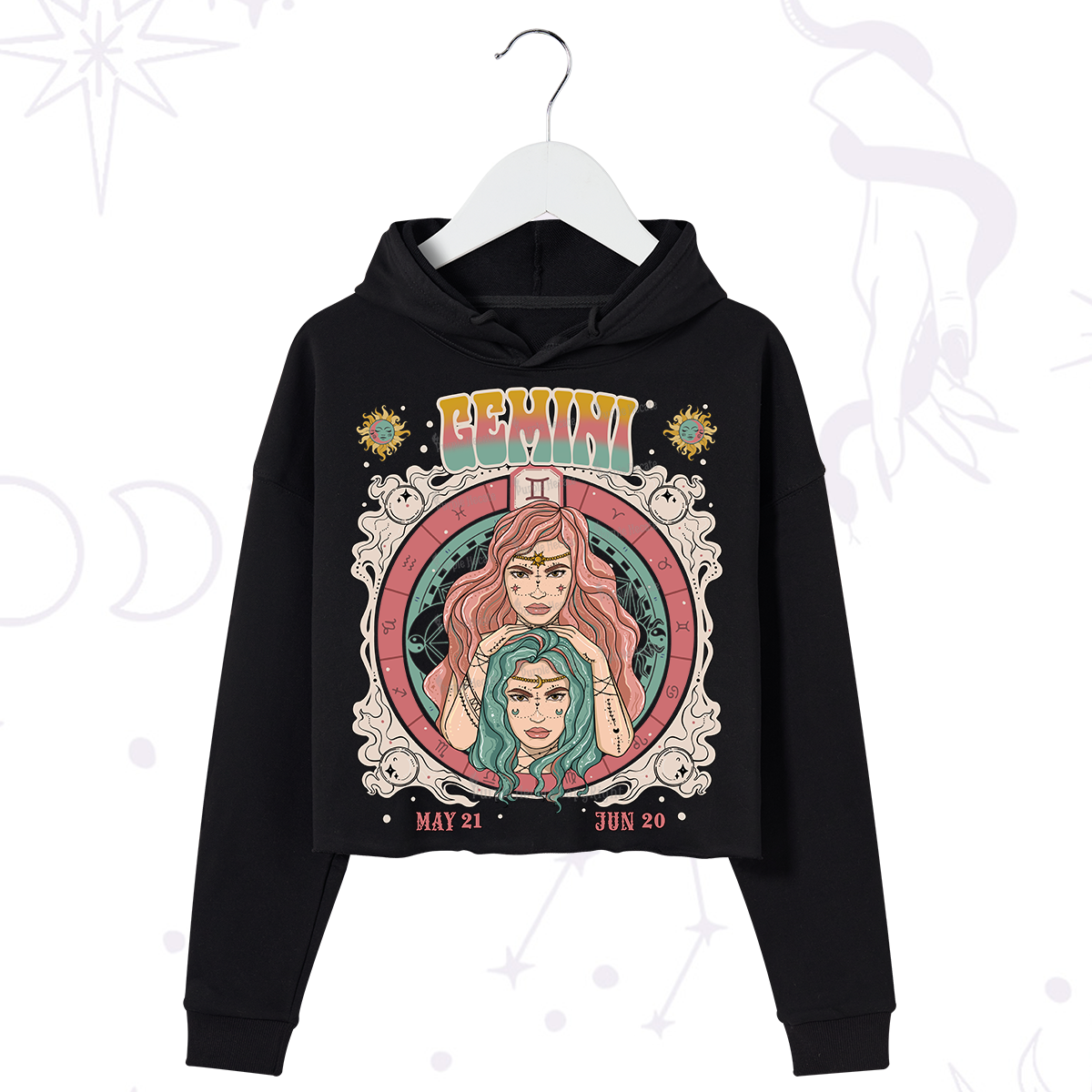 Purplehecate Gemini Cosmic Zodiac Crop Hoodie