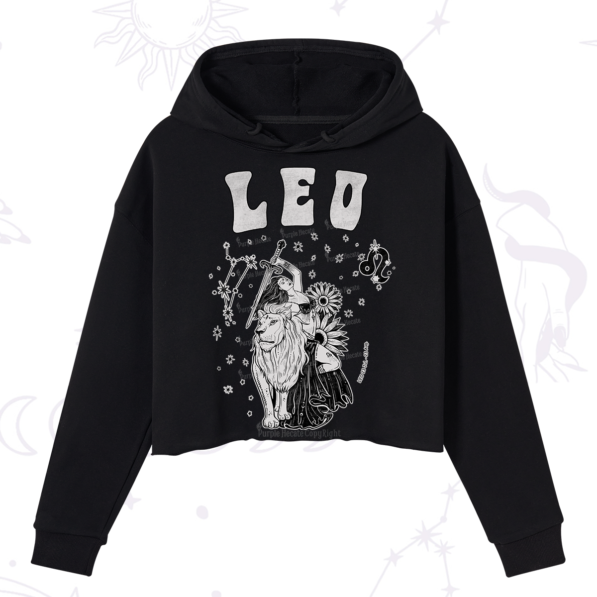 Purplehecate Leo Zodiac Glyphs  Crop Hoodie