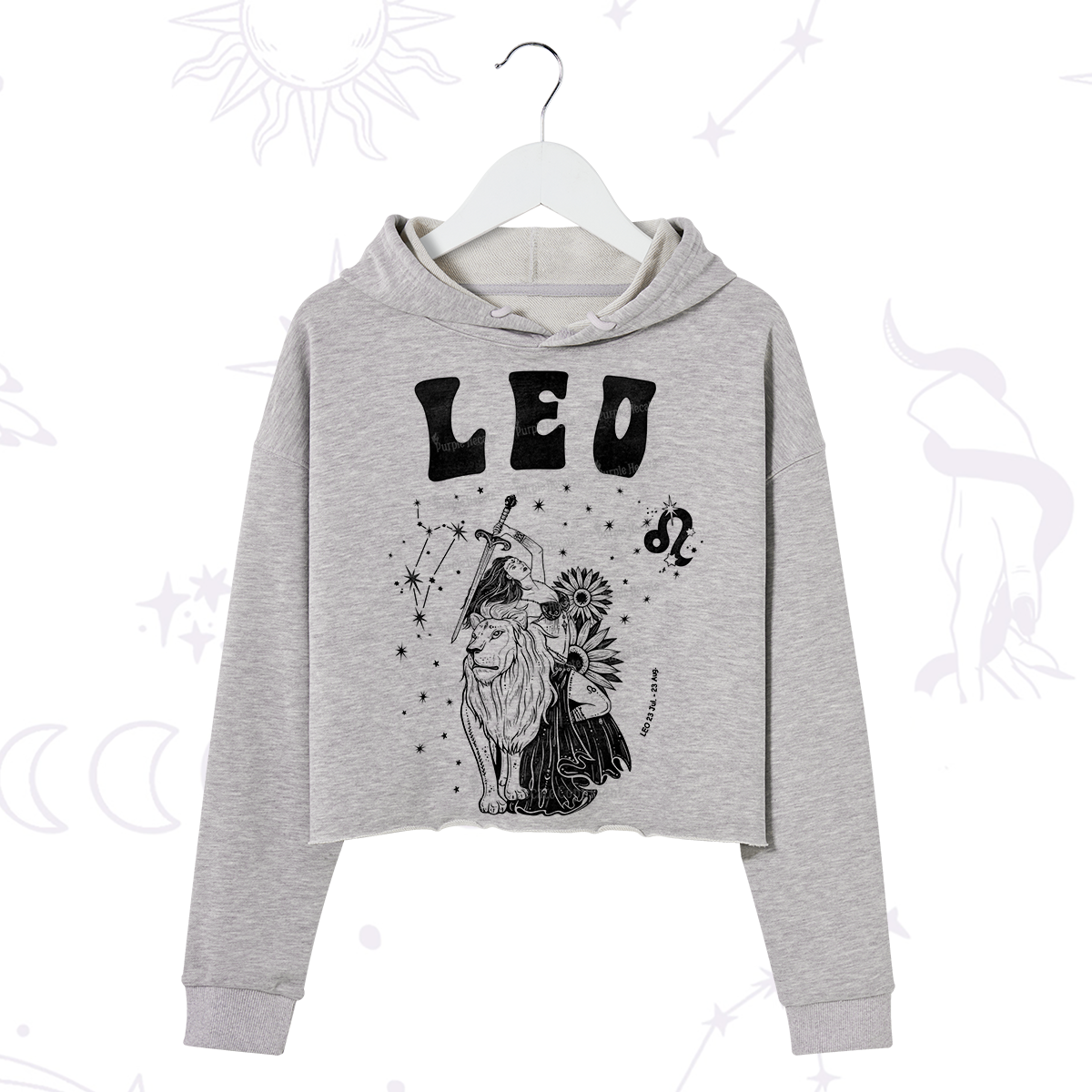Purplehecate Leo Zodiac Glyphs  Crop Hoodie