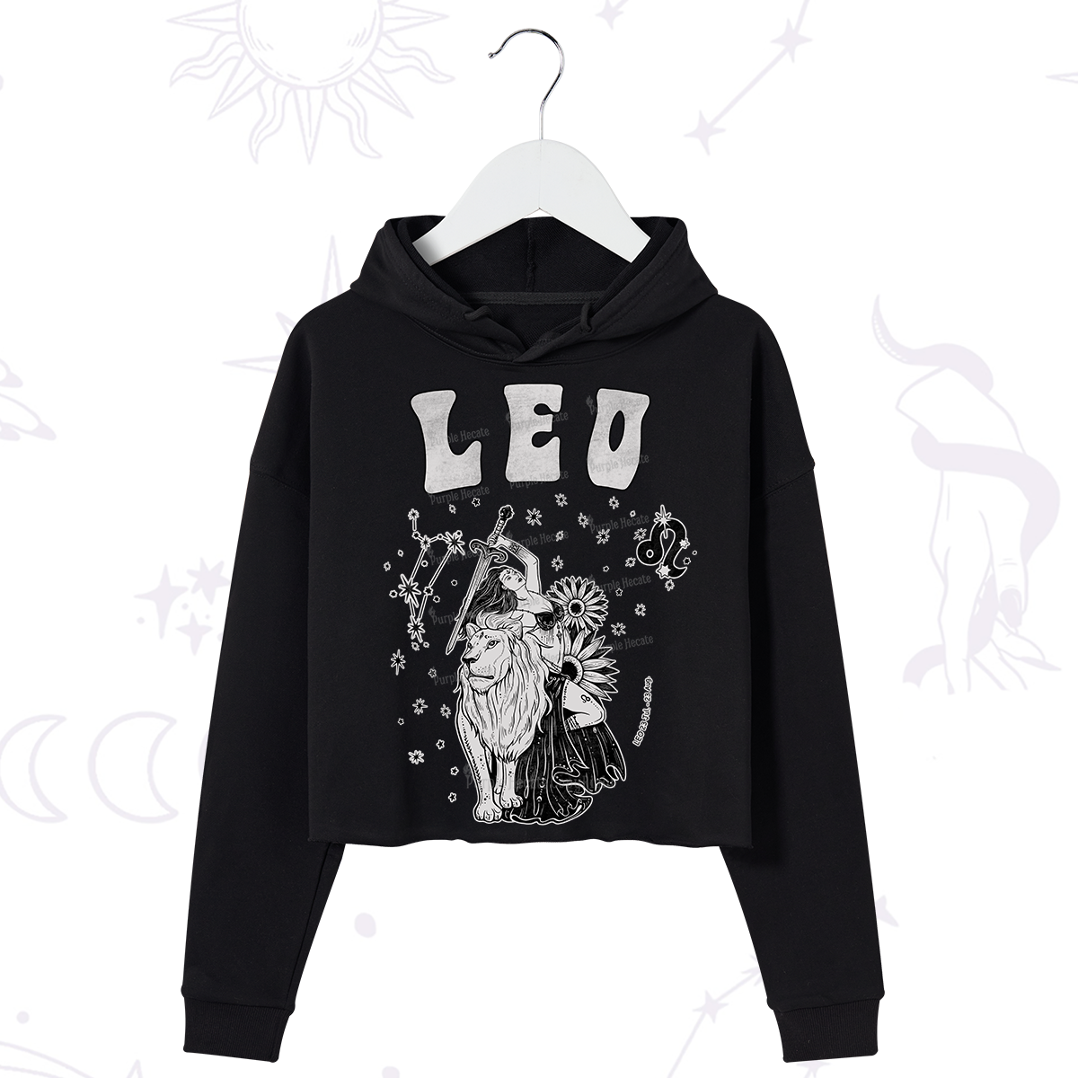 Purplehecate Leo Zodiac Glyphs  Crop Hoodie
