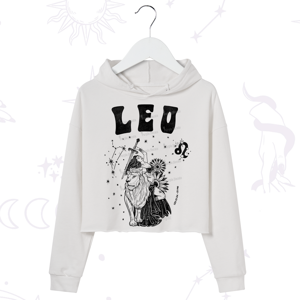 Purplehecate Leo Zodiac Glyphs  Crop Hoodie