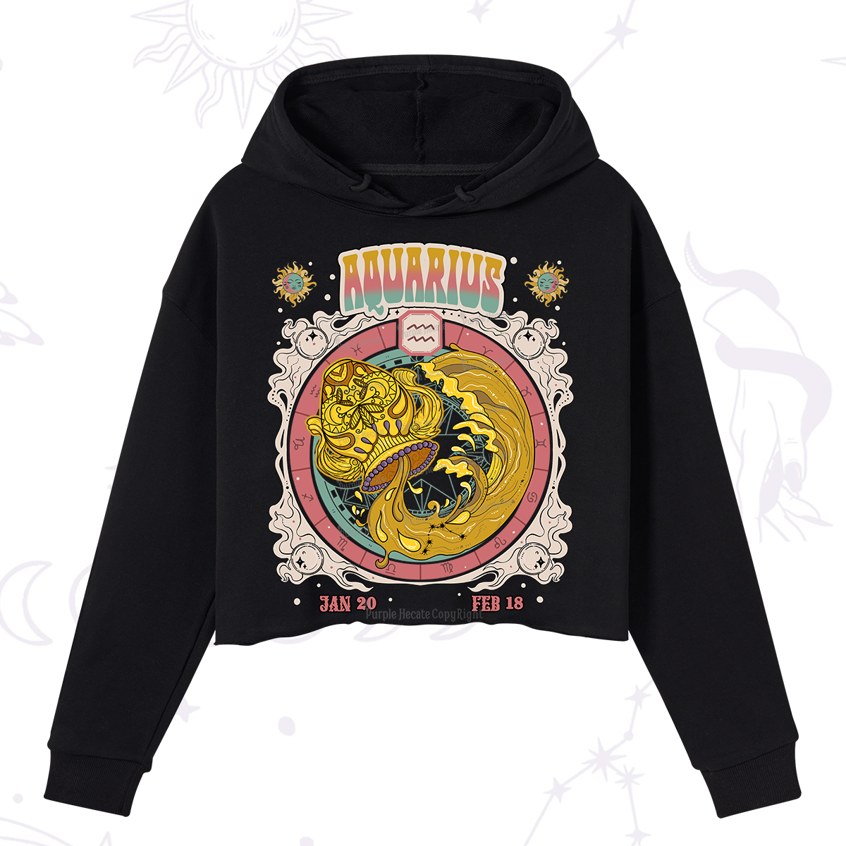 Purplehecate Aquarius Cosmic Zodiac Crop Hoodie