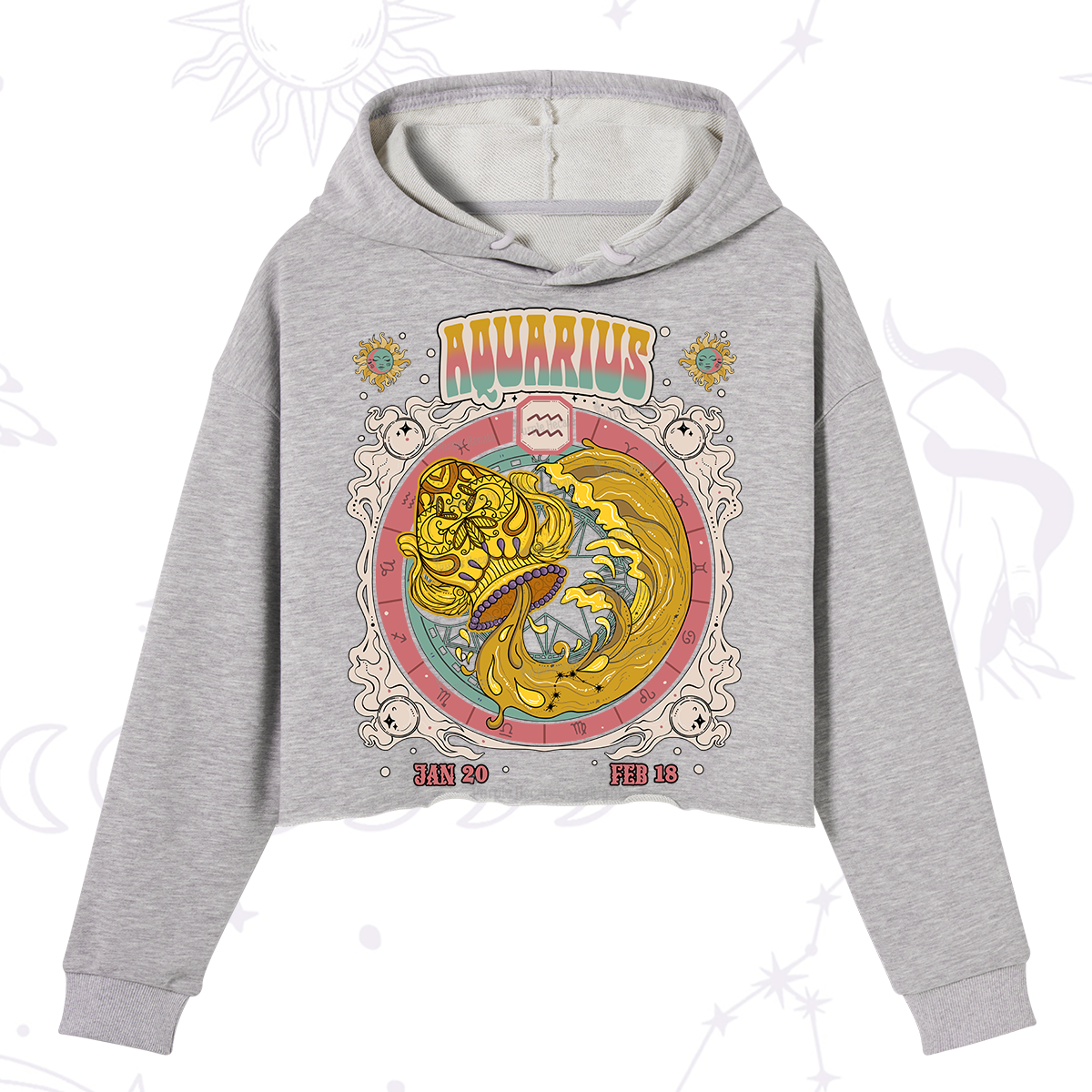 Purplehecate Aquarius Cosmic Zodiac Crop Hoodie
