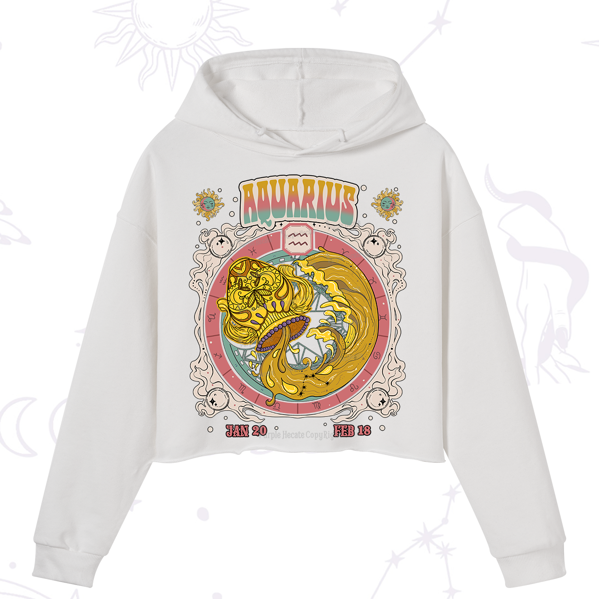 Purplehecate Aquarius Cosmic Zodiac Crop Hoodie