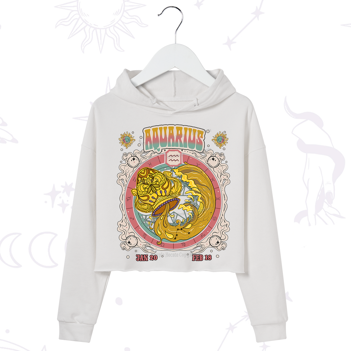 Purplehecate Aquarius Cosmic Zodiac Crop Hoodie