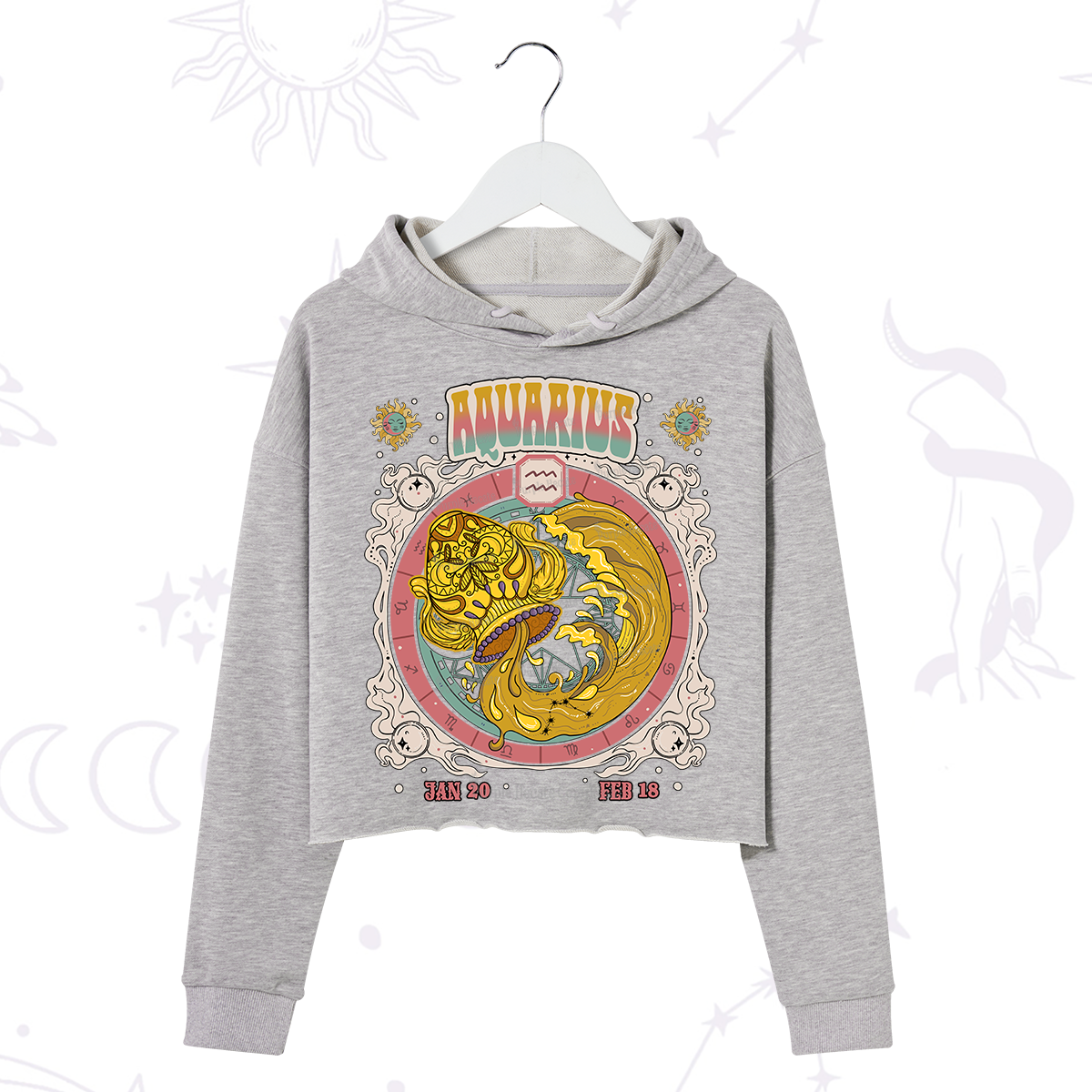 Purplehecate Aquarius Cosmic Zodiac Crop Hoodie
