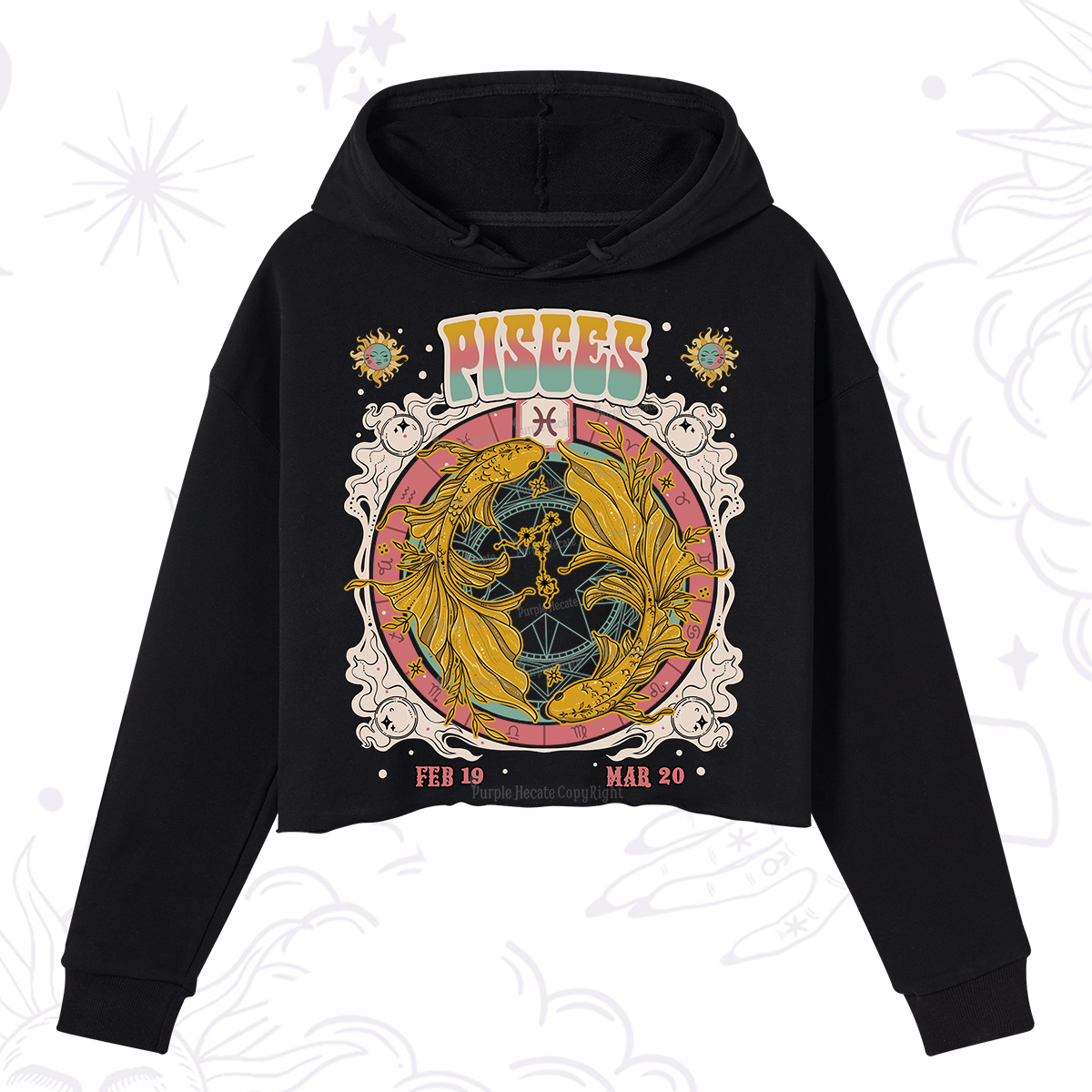Purplehecate Pisces Cosmic Zodiac Crop Hoodie