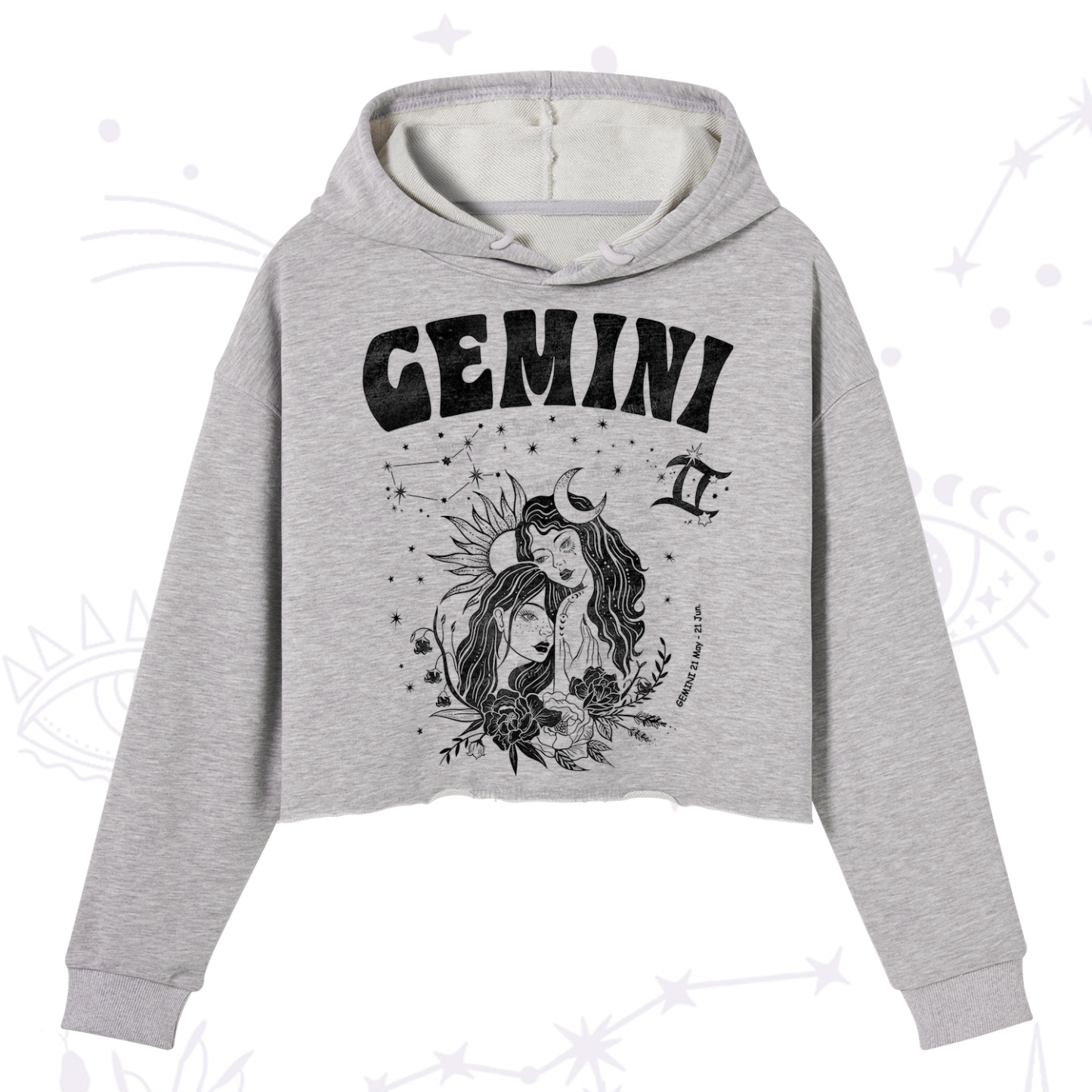 Purplehecate Gemini Zodiac Glyphs  Crop Hoodie