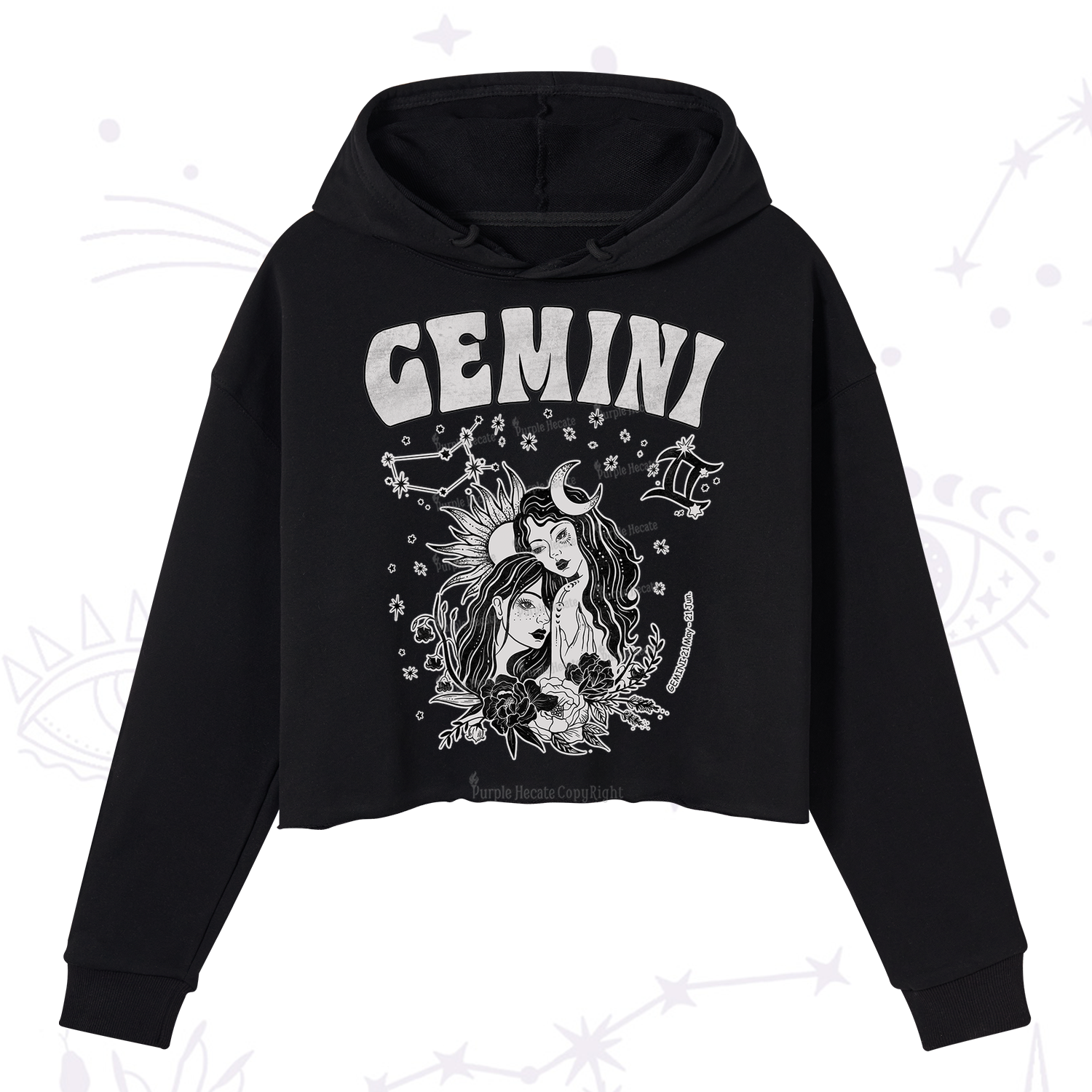 Purplehecate Gemini Zodiac Glyphs  Crop Hoodie
