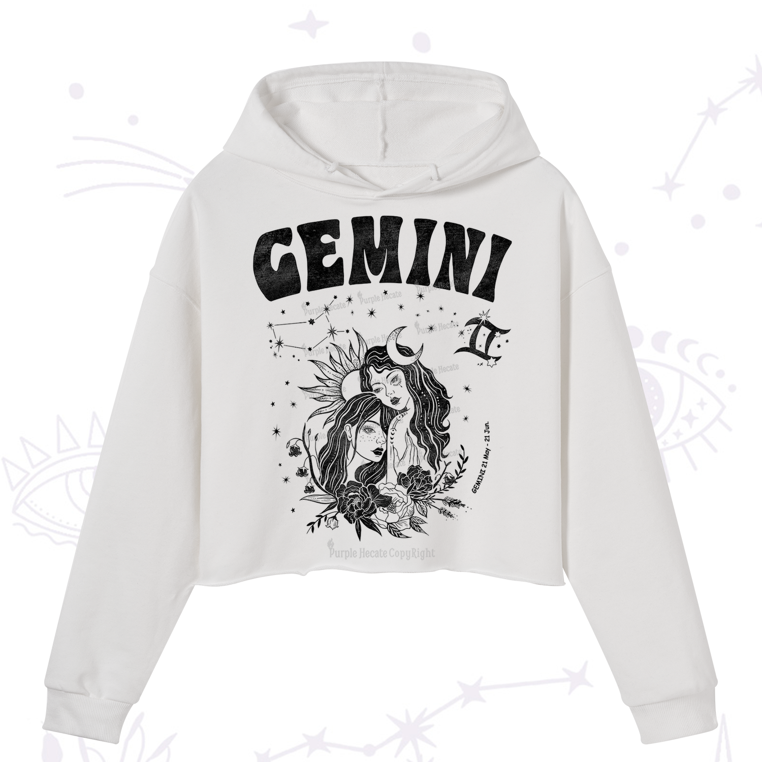 Purplehecate Gemini Zodiac Glyphs  Crop Hoodie