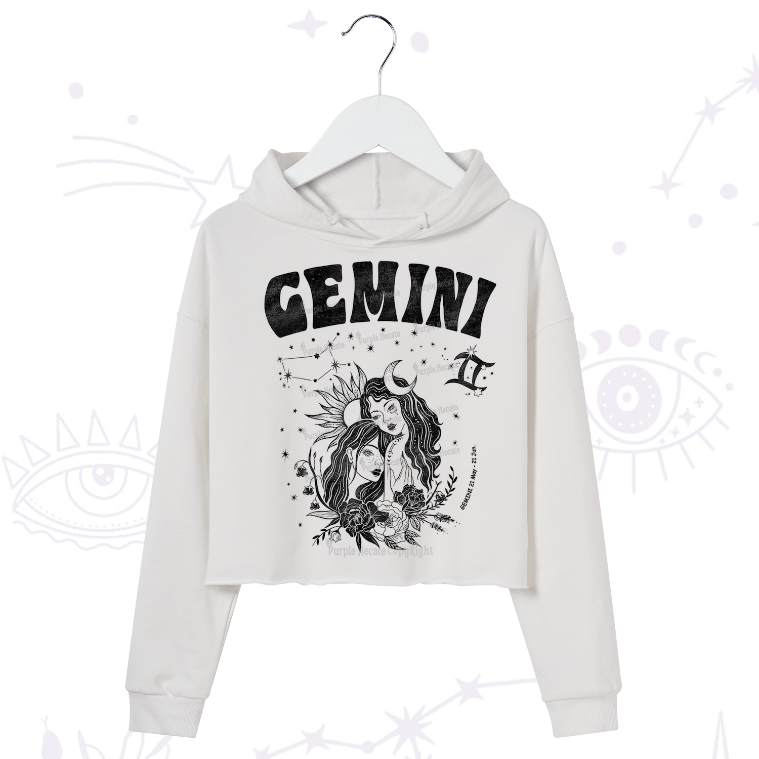 Purplehecate Gemini Zodiac Glyphs  Crop Hoodie