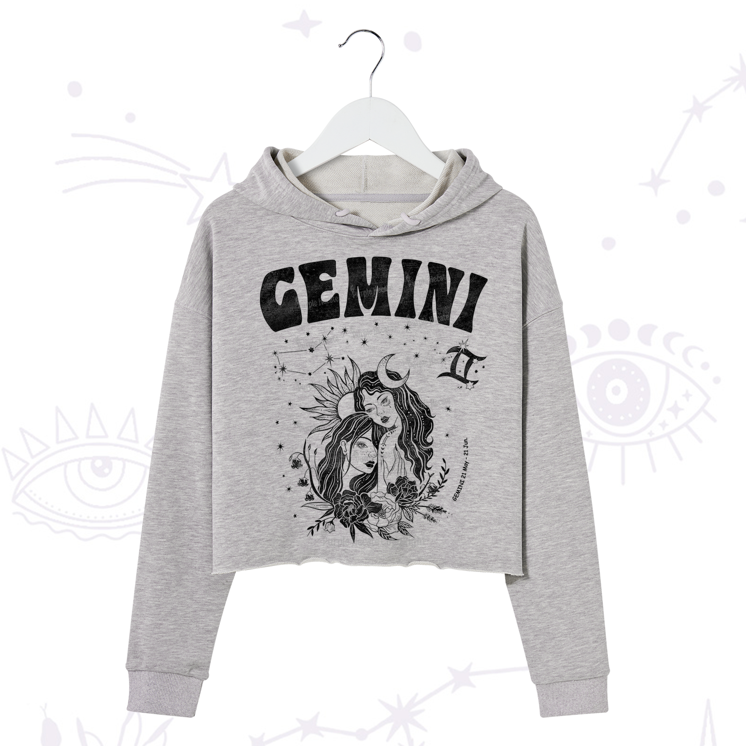 Purplehecate Gemini Zodiac Glyphs  Crop Hoodie